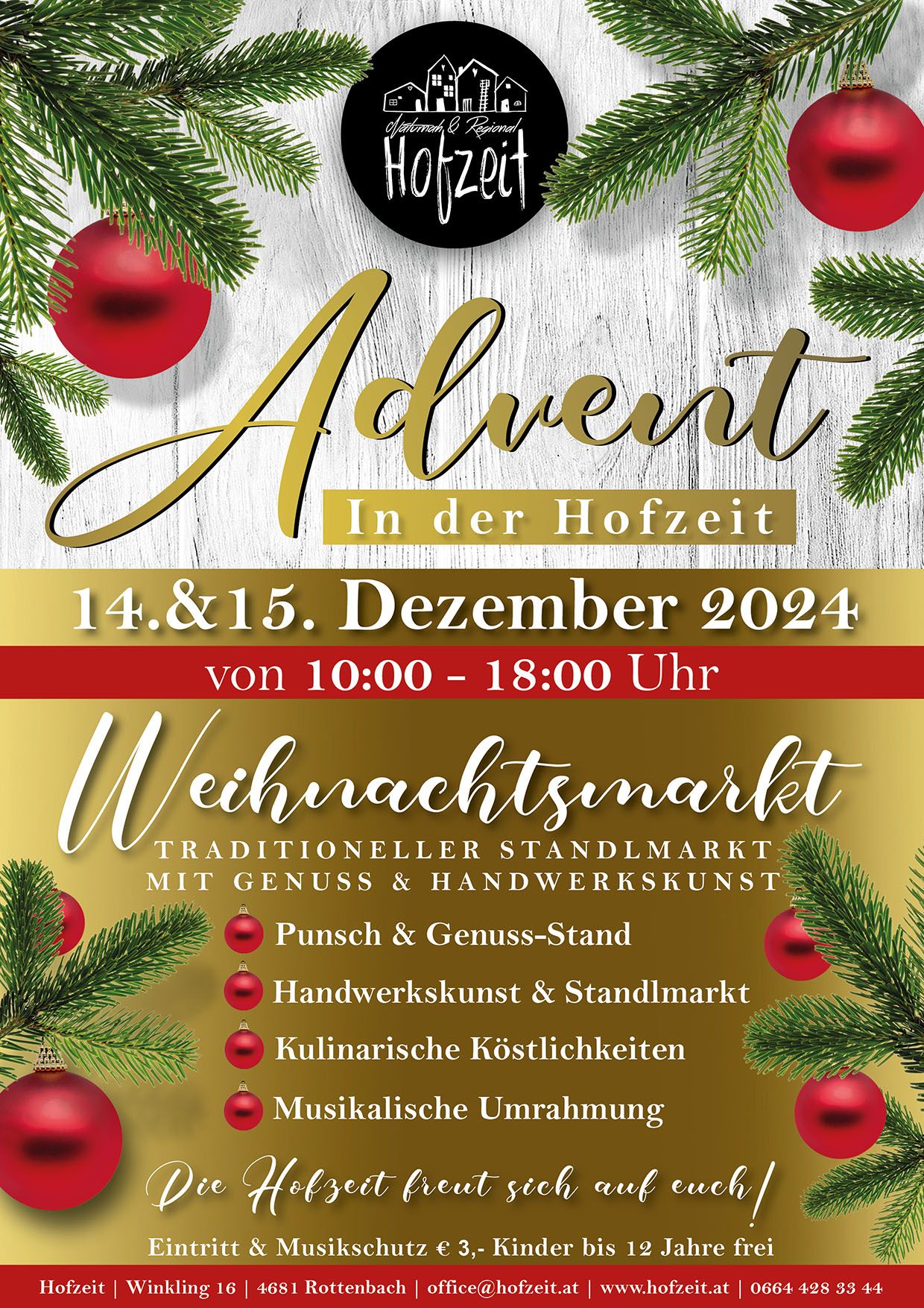 Sa. 14. und So. 15. Dezember 2024 Weihnachtsmarkt in der Hofzeit